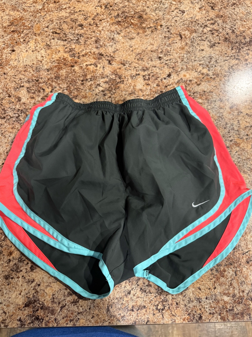 Nike Women's Black Athletic Shorts with Coral and Teal Trim